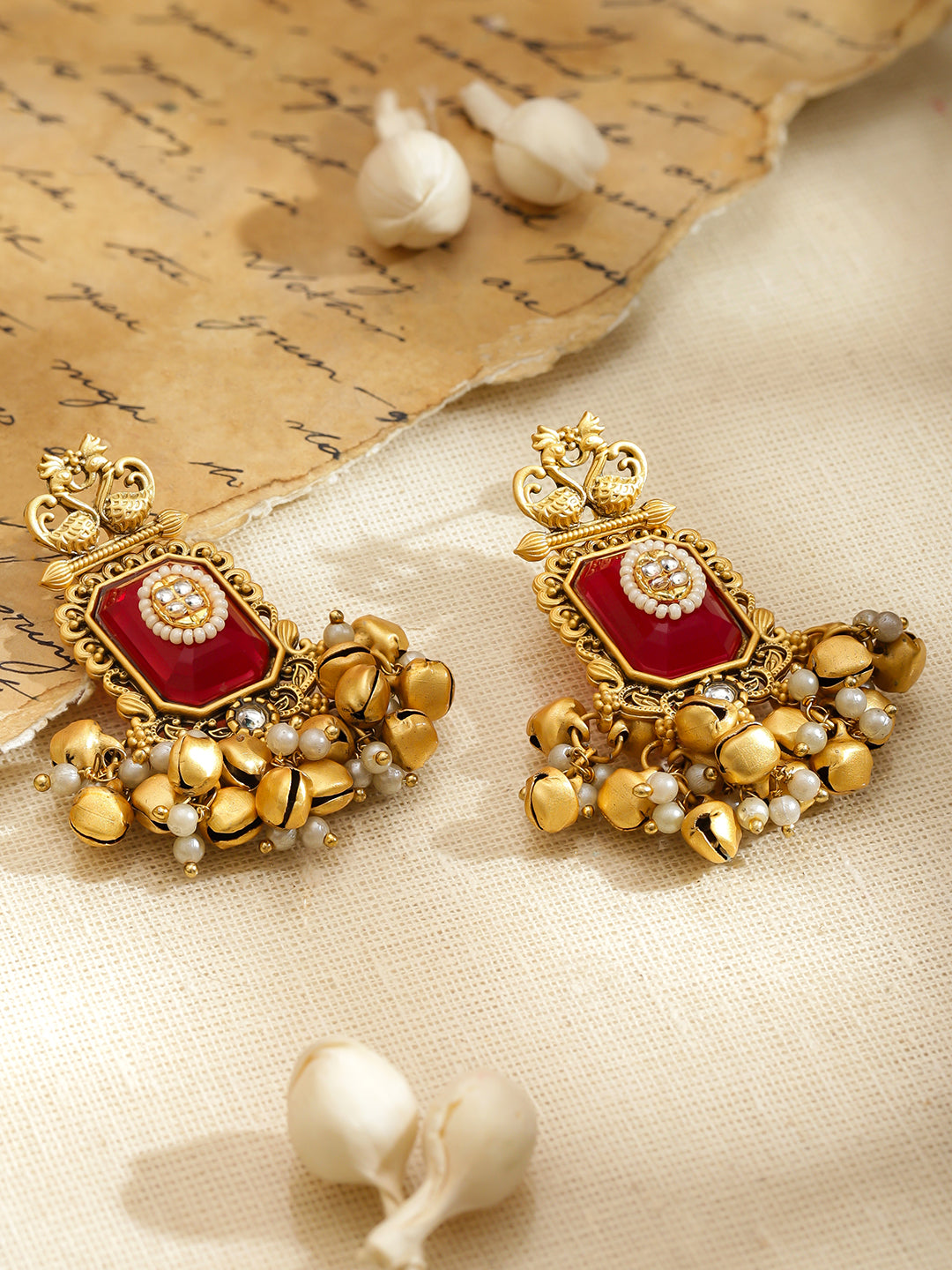 Classic Red Meenakari Ghungroo Danglers フリーサイズ