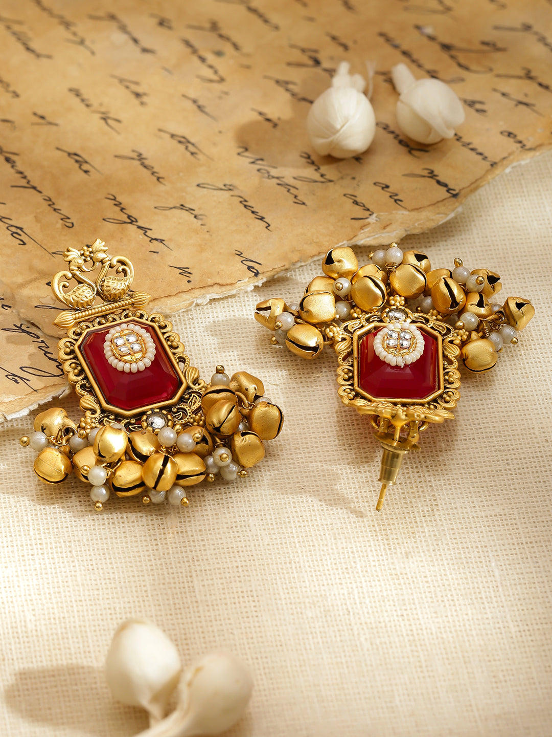 Classic Red Meenakari Ghungroo Danglers フリーサイズ