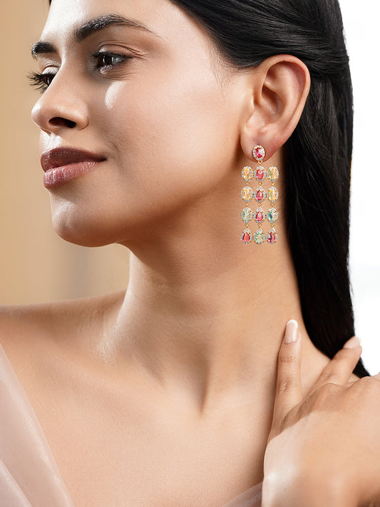 Multicolor Gemstone Cascade Dangler Earrings フリーサイズ