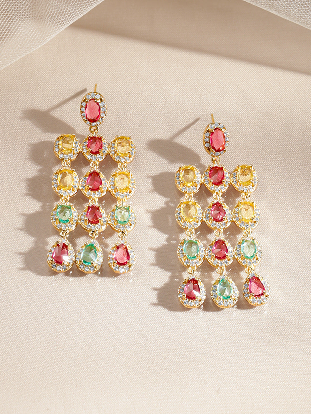 Multicolor Gemstone Cascade Dangler Earrings フリーサイズ