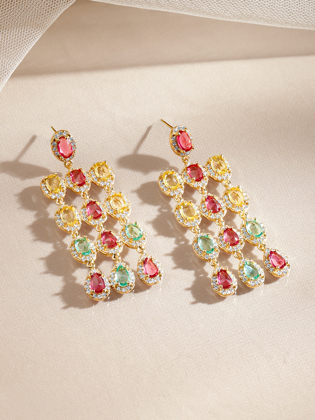 Multicolor Gemstone Cascade Dangler Earrings フリーサイズ