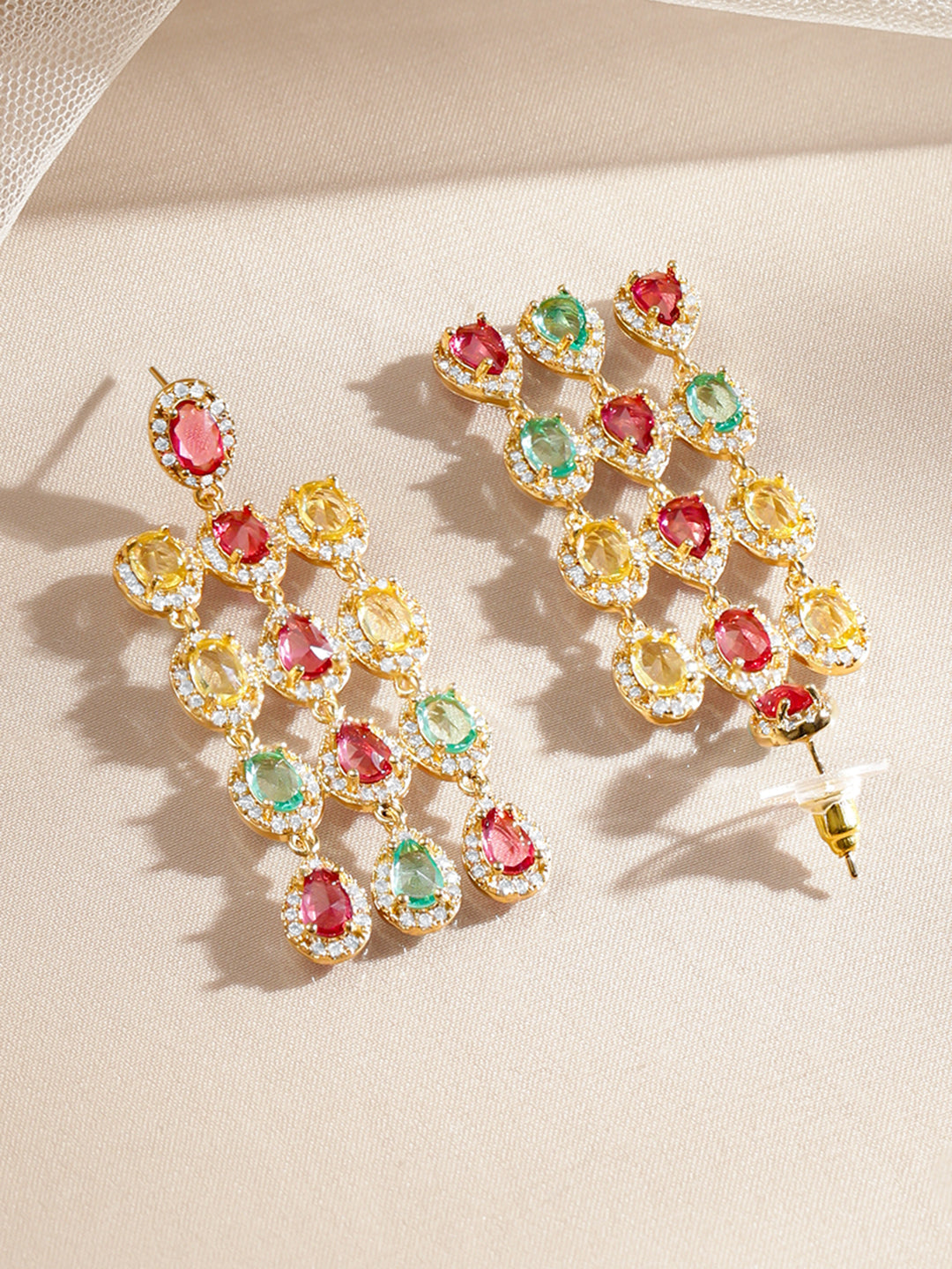 Multicolor Gemstone Cascade Dangler Earrings フリーサイズ