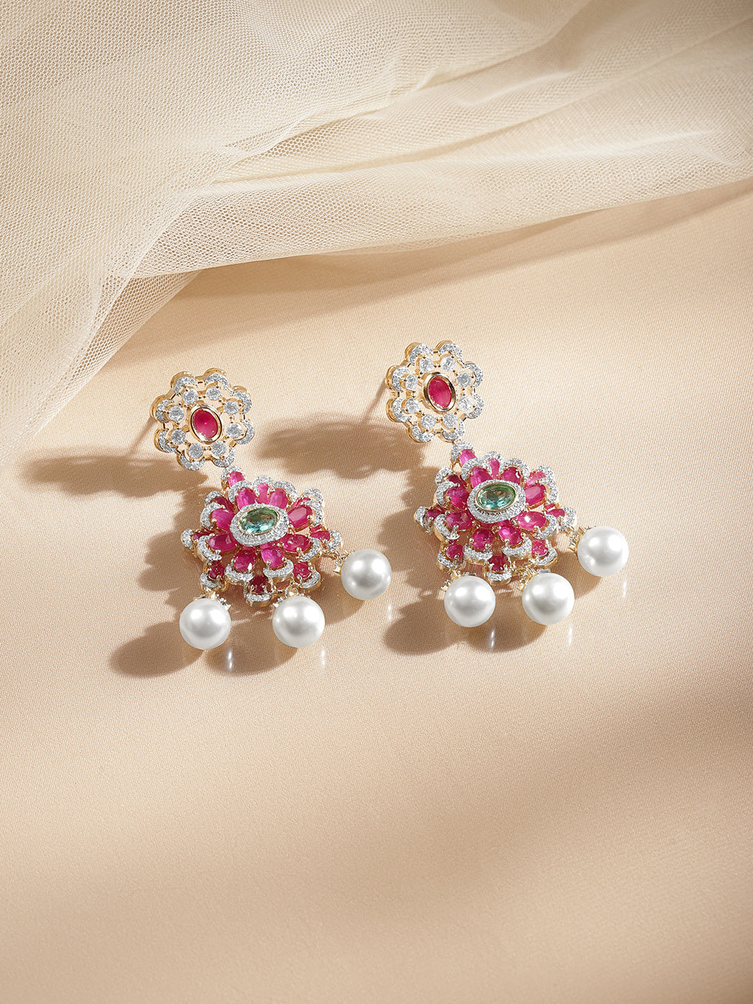Multicolor Crystal Bloom Floral Drops フリーサイズ