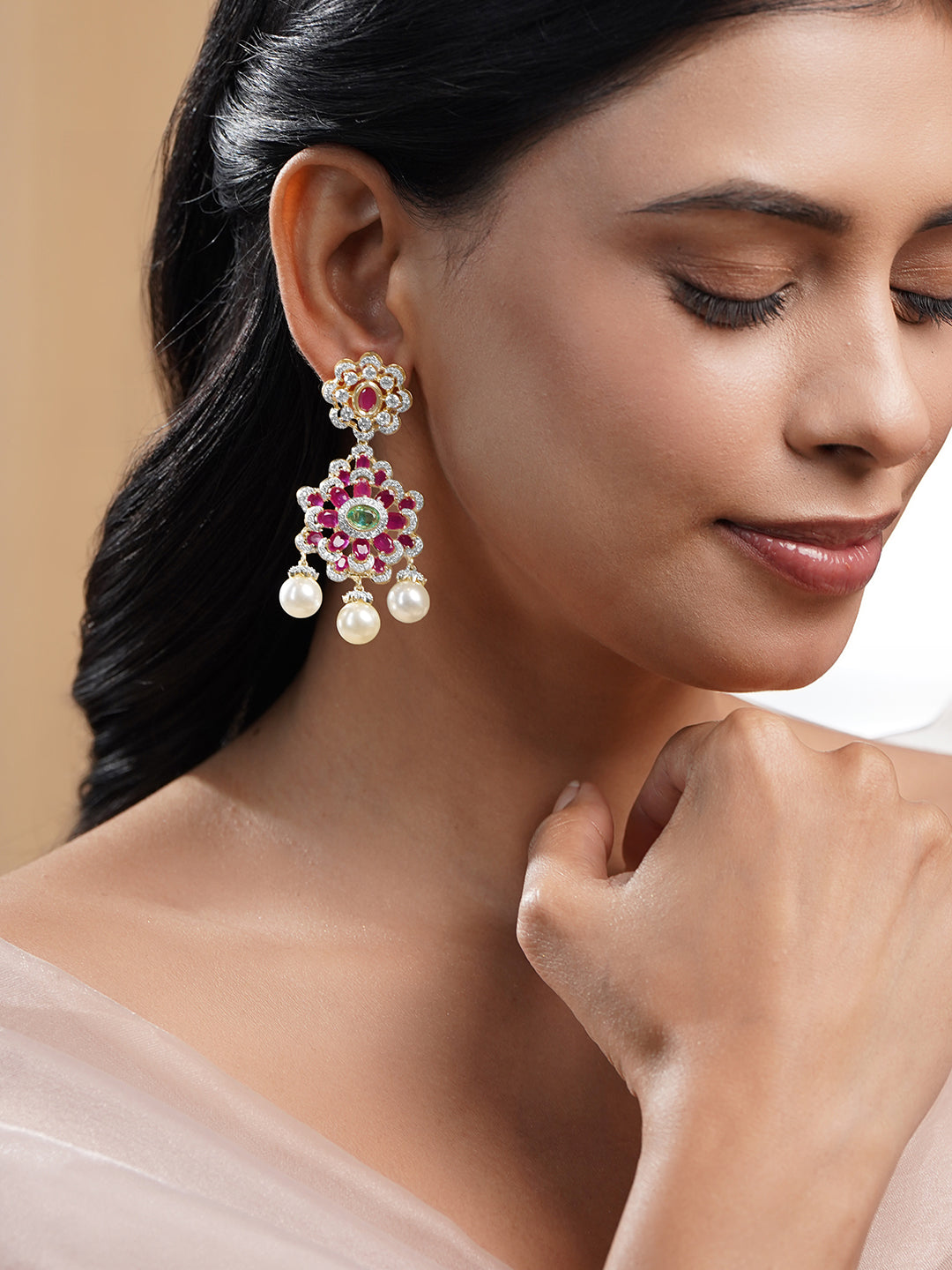 Multicolor Crystal Bloom Floral Drops フリーサイズ