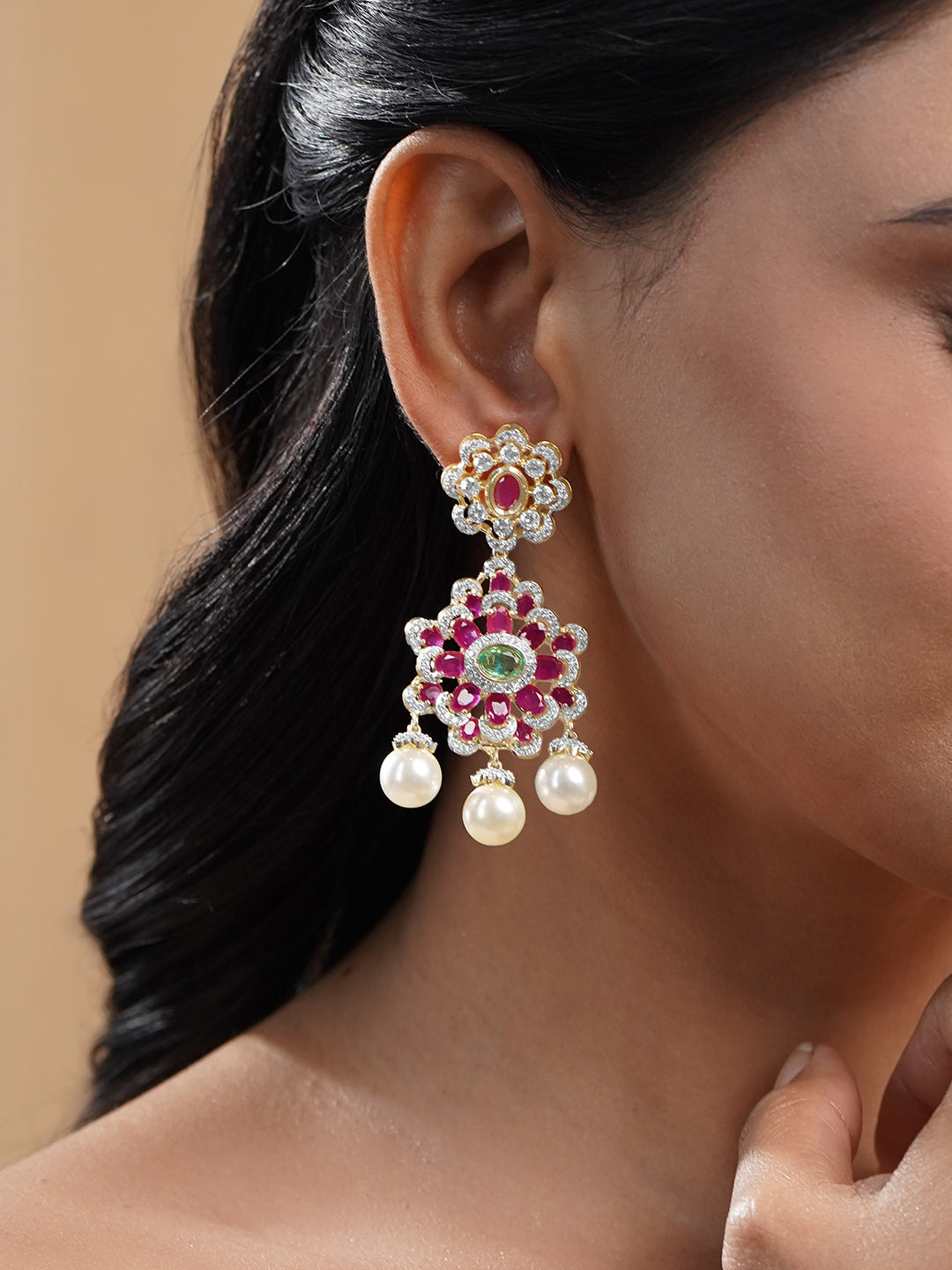 Multicolor Crystal Bloom Floral Drops フリーサイズ