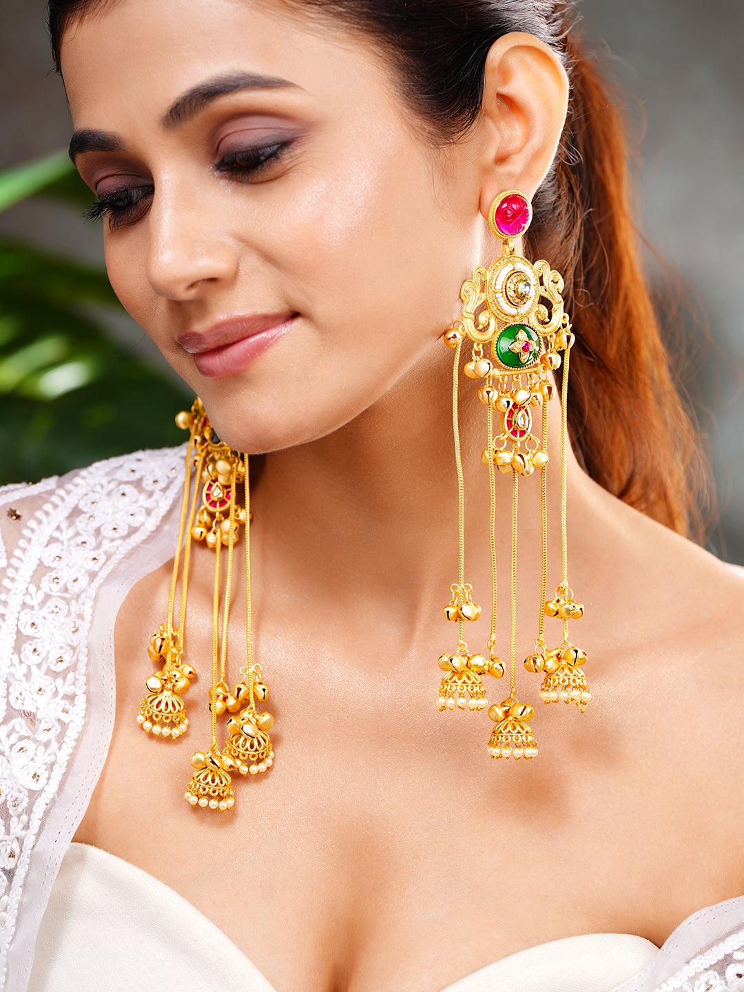 Kashmiri Jhumka Cascade Statement Earrings フリーサイズ