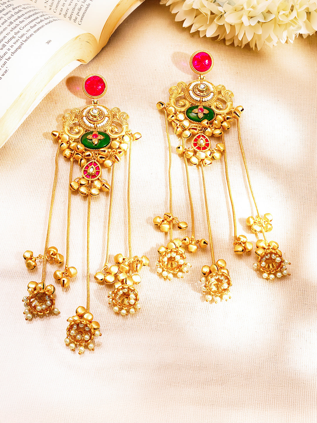 Kashmiri Jhumka Cascade Statement Earrings フリーサイズ