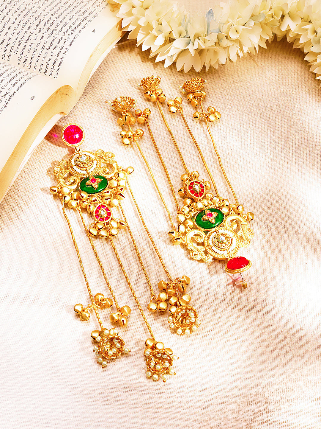 Kashmiri Jhumka Cascade Statement Earrings フリーサイズ