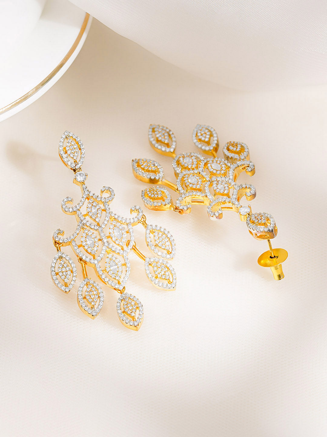 Golden CZ Cascade Chandelier Earrings フリーサイズ