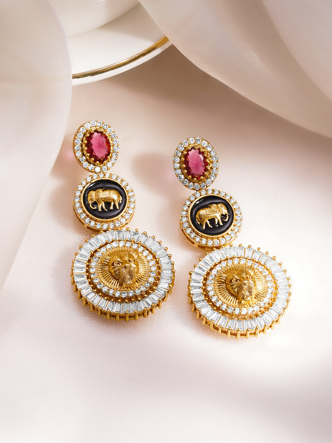 Festive Royal Statement Drop Earrings フリーサイズ