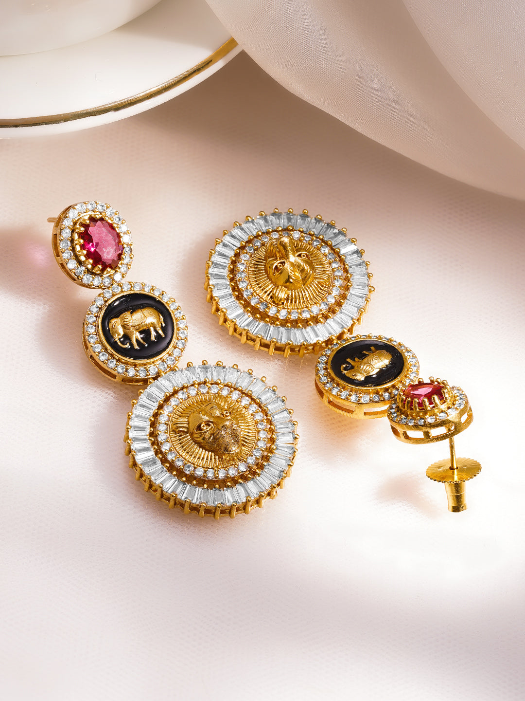 Festive Royal Statement Drop Earrings フリーサイズ