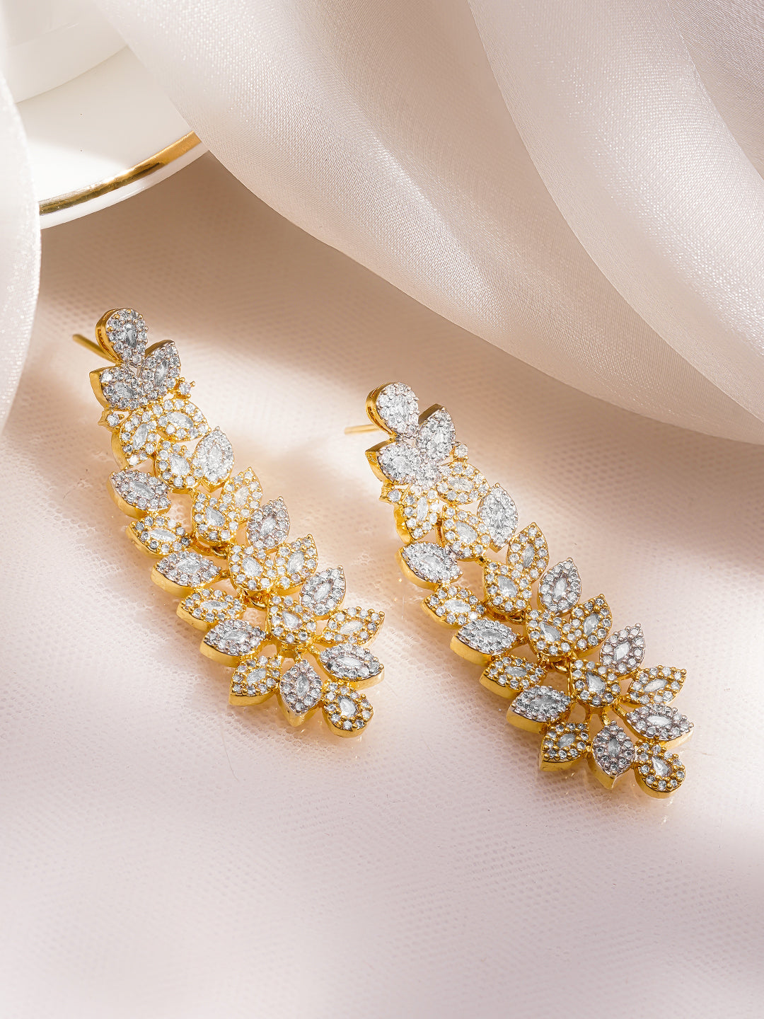 Floral Cascade Diamond Drop Earrings フリーサイズ