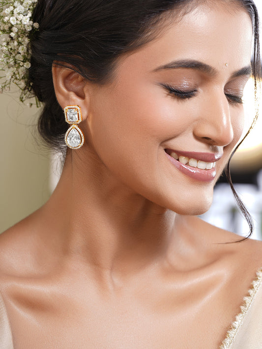 Luxury Gold Cubic Zirconia Drop Earrings フリーサイズ
