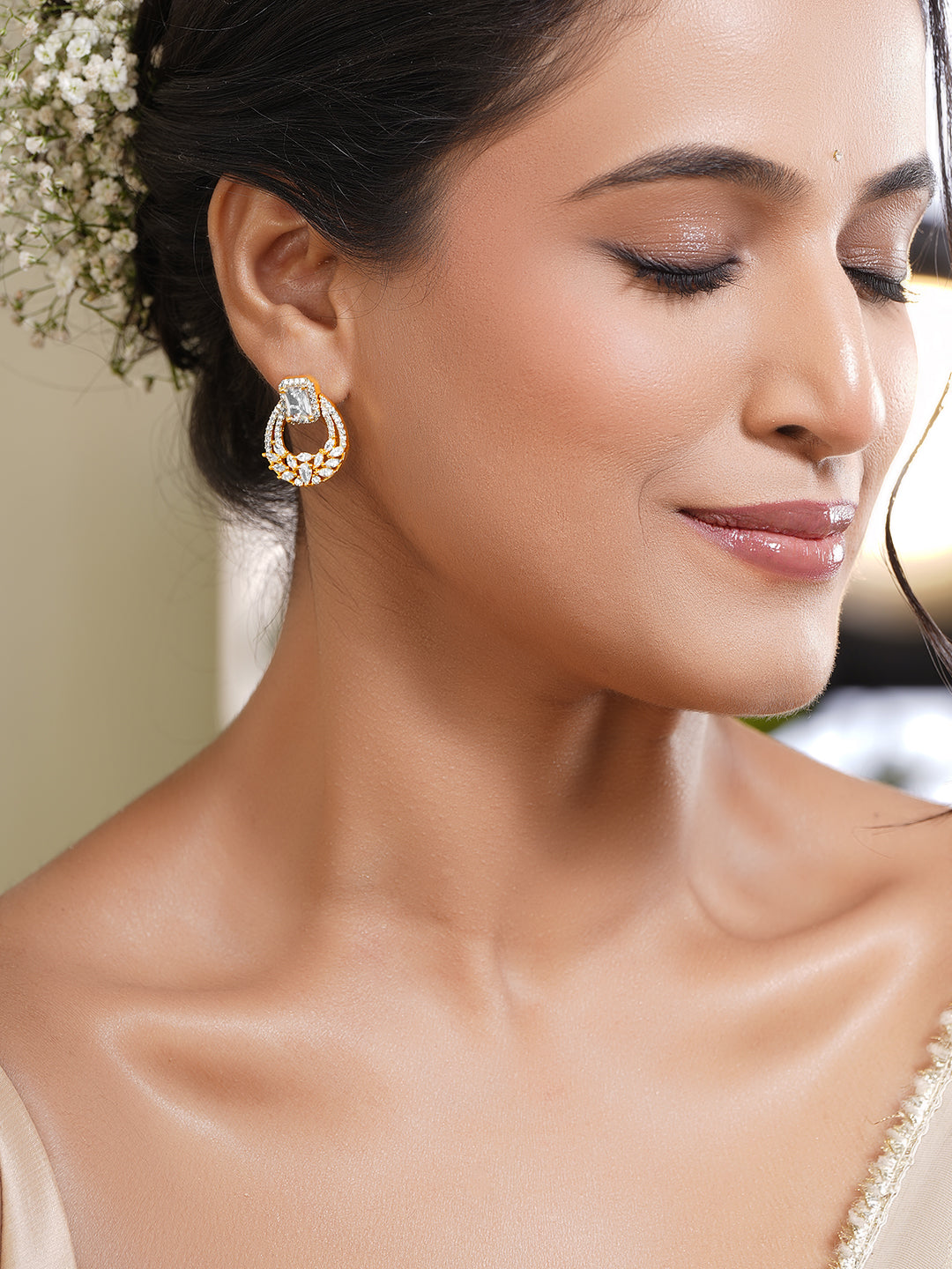 Radiant Halo Cubic Zirconia Drop Earrings フリーサイズ