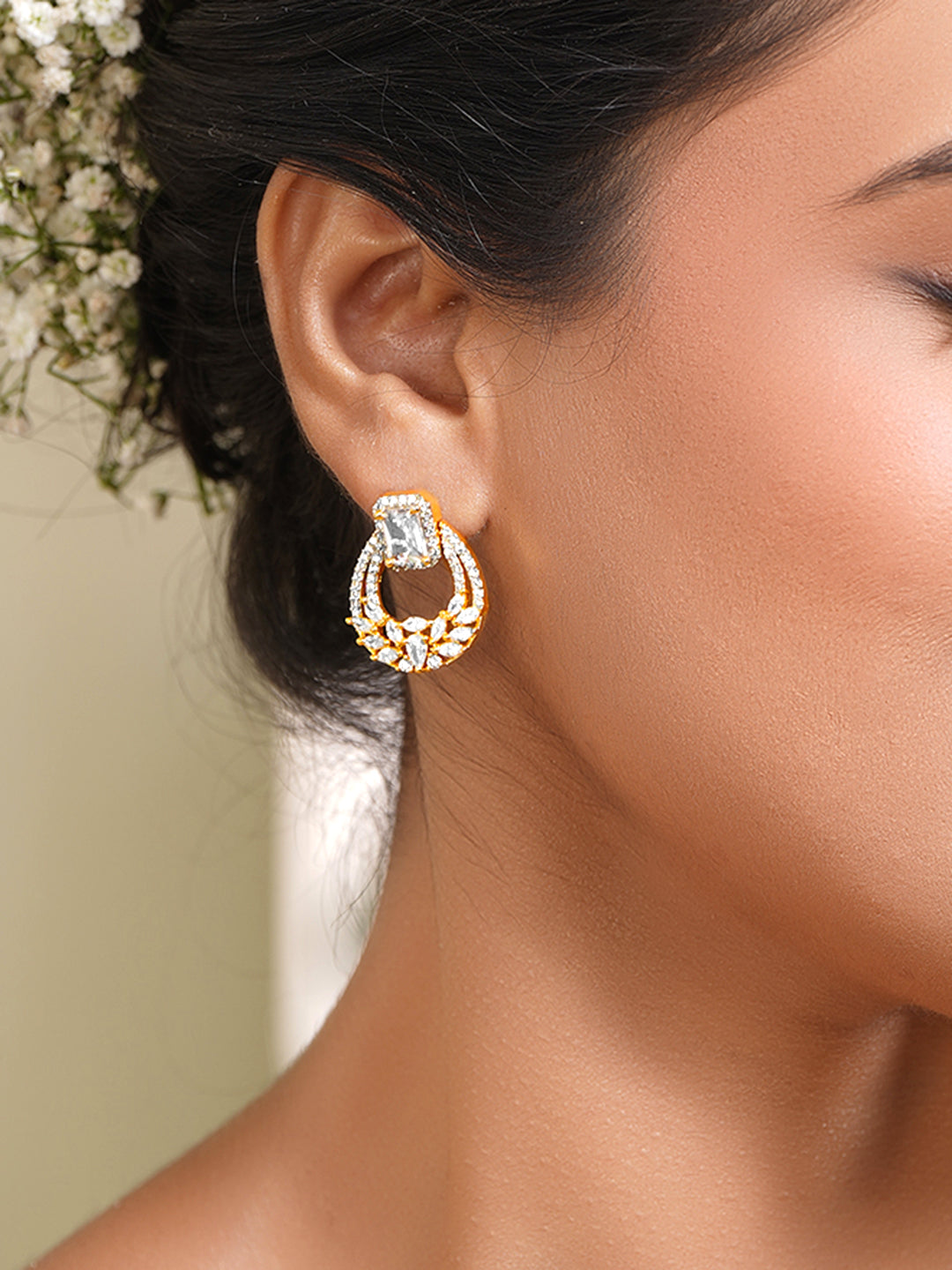 Radiant Halo Cubic Zirconia Drop Earrings フリーサイズ