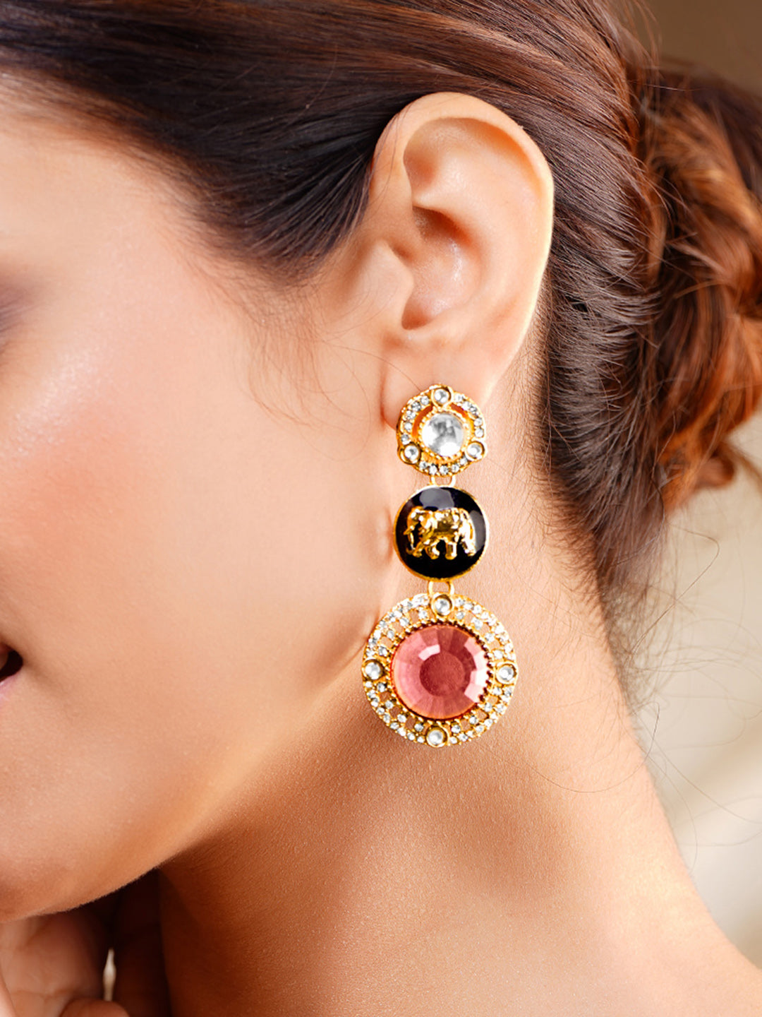 Regal Ruby Medallion Zirconia Drop Earrings フリーサイズ