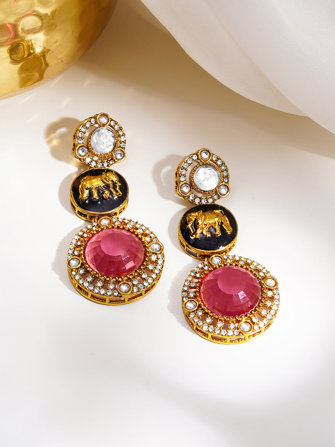Regal Ruby Medallion Zirconia Drop Earrings フリーサイズ