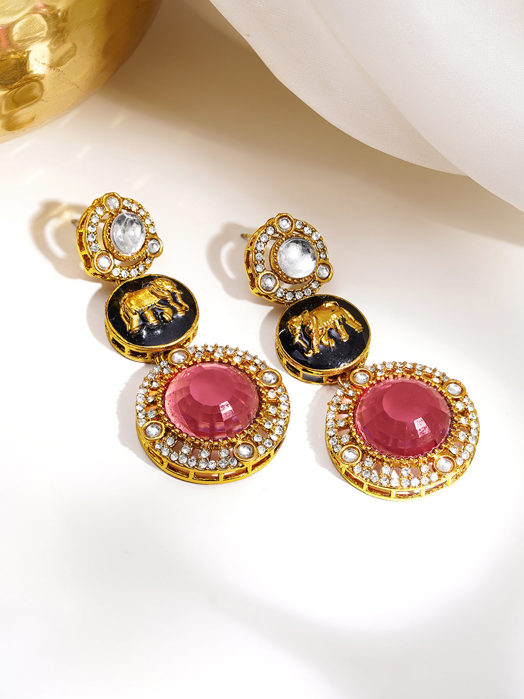 Regal Ruby Medallion Zirconia Drop Earrings フリーサイズ