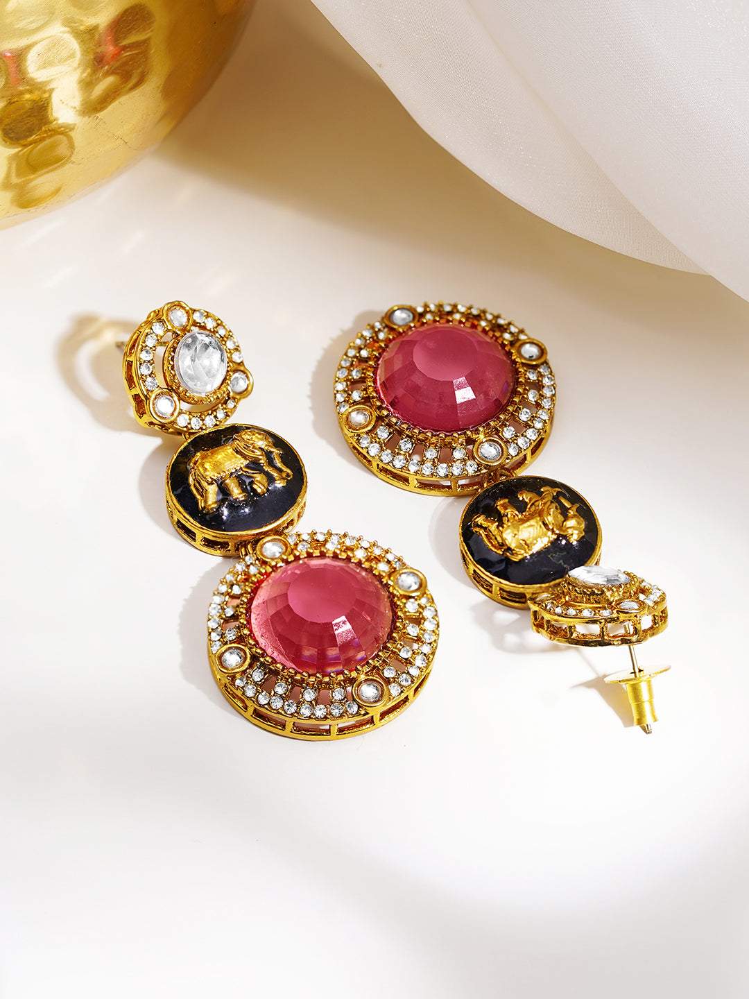 Regal Ruby Medallion Zirconia Drop Earrings フリーサイズ