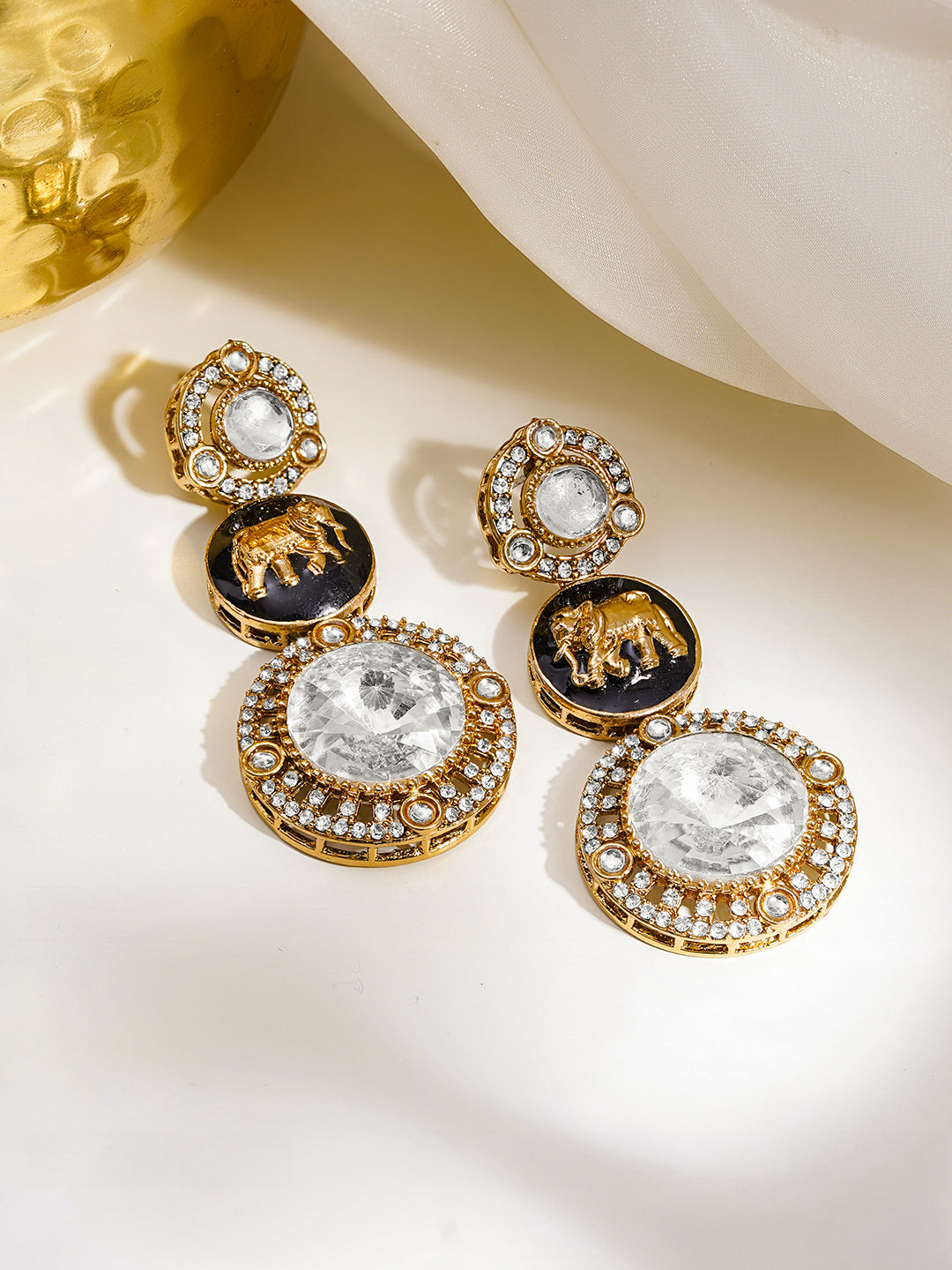 Regal Medallion Zirconia Drop Earrings フリーサイズ