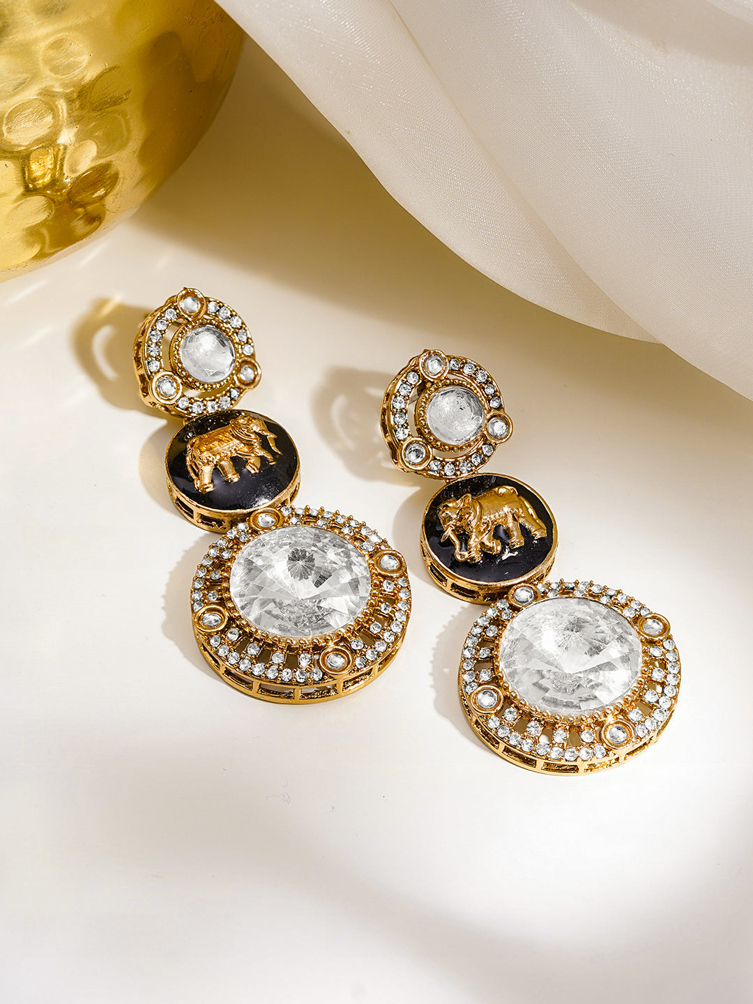 Regal Medallion Zirconia Drop Earrings フリーサイズ
