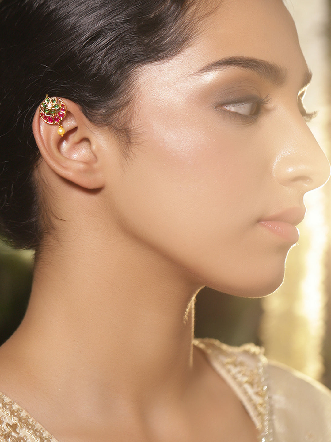 Pink Moon Floral Green Ear Cuffs フリーサイズ