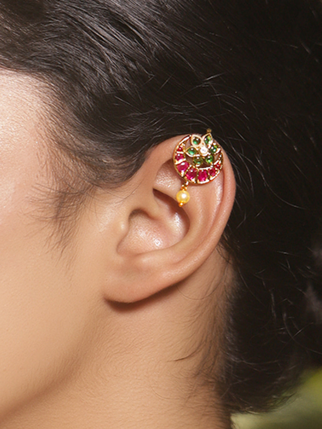 Pink Moon Floral Green Ear Cuffs フリーサイズ