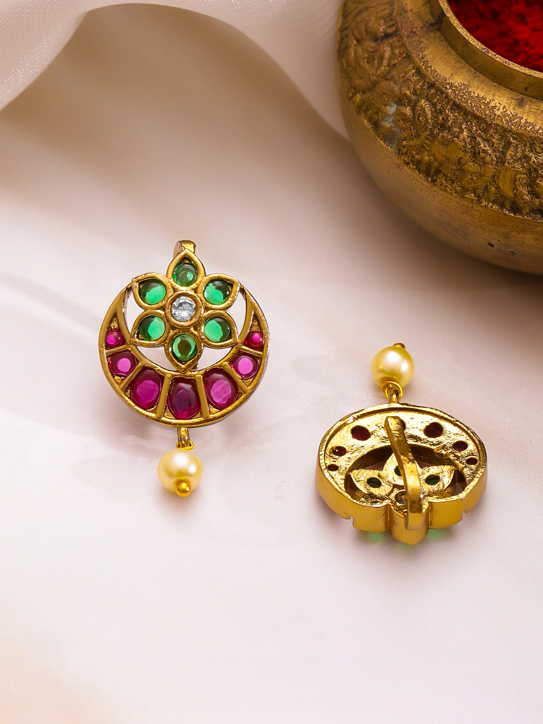 Pink Moon Floral Green Ear Cuffs フリーサイズ