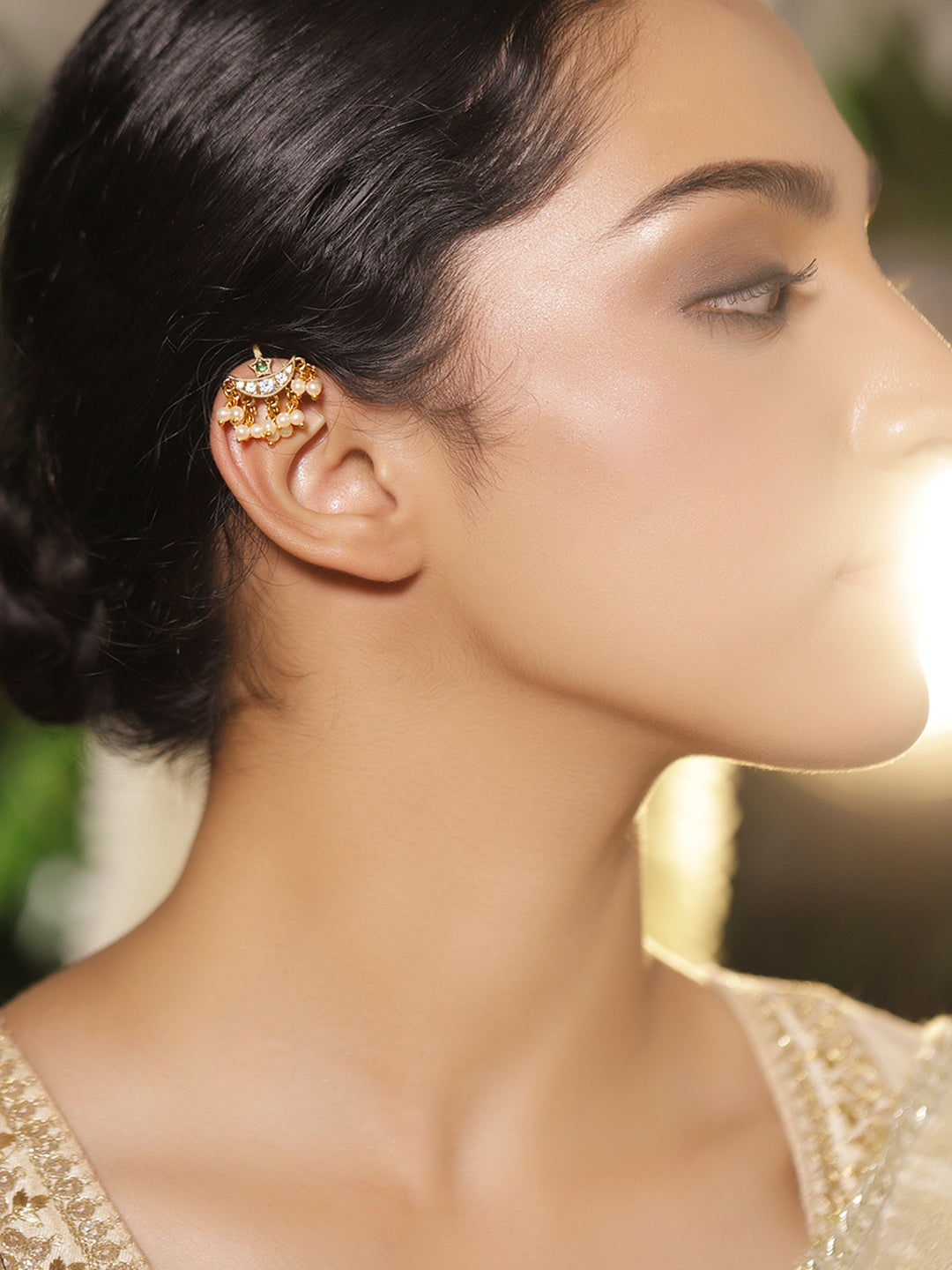 Half Moon with Pearl Drops Ear Cuffs フリーサイズ