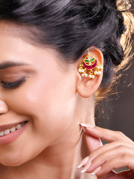Elegant Festive Ruby Green Statement Ear Cuffs フリーサイズ