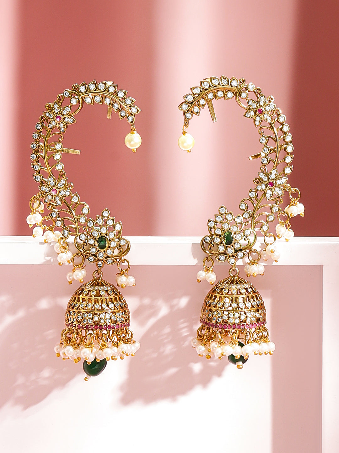 Green-Pink & White Hues Ear cuff Jhumka フリーサイズ
