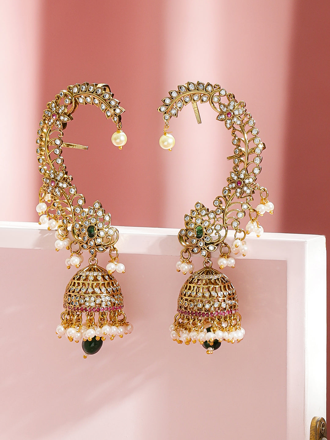 Green-Pink & White Hues Ear cuff Jhumka フリーサイズ