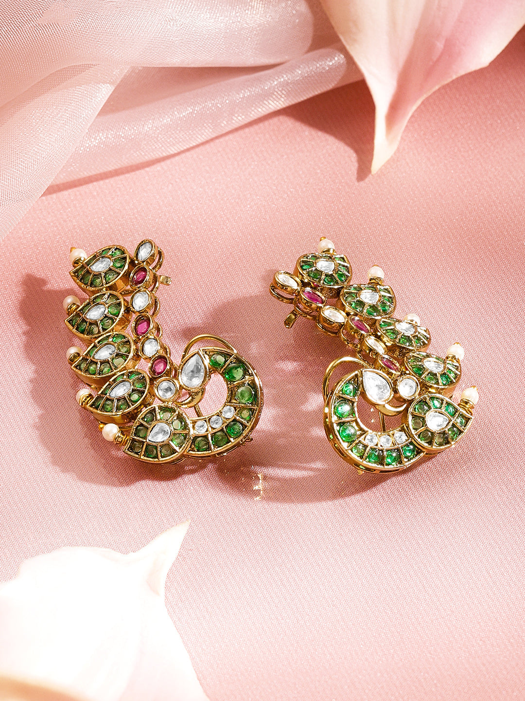 Ornate Peacock Kundan Festive Earcuffs フリーサイズ