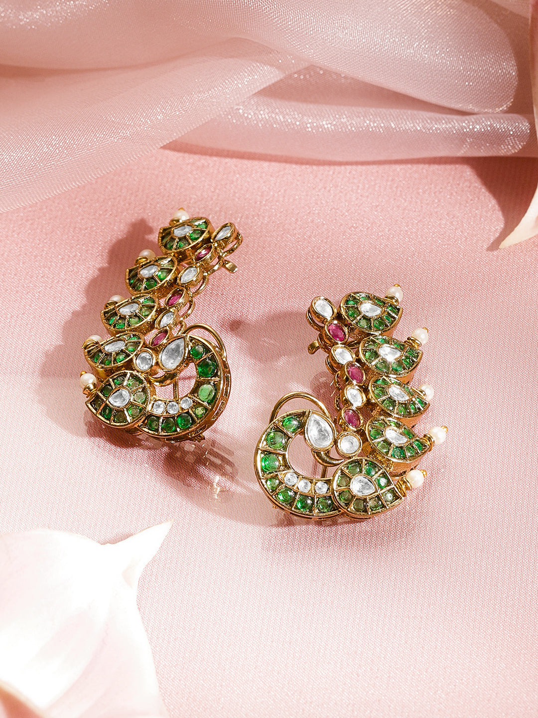 Ornate Peacock Kundan Festive Earcuffs フリーサイズ