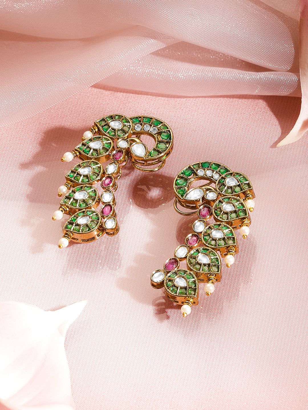 Ornate Peacock Kundan Festive Earcuffs フリーサイズ