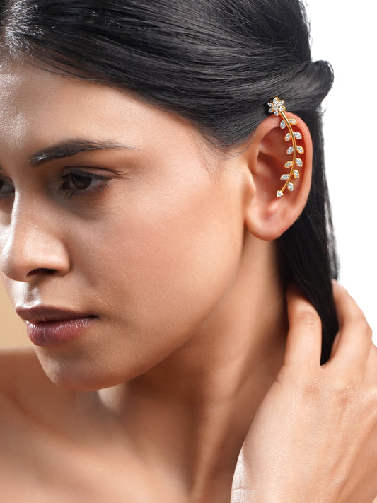 Rubans Women Gold & White Brass Cubic Zirconia Trendy 18K Gold Plated Ear Cuff フリーサイズ