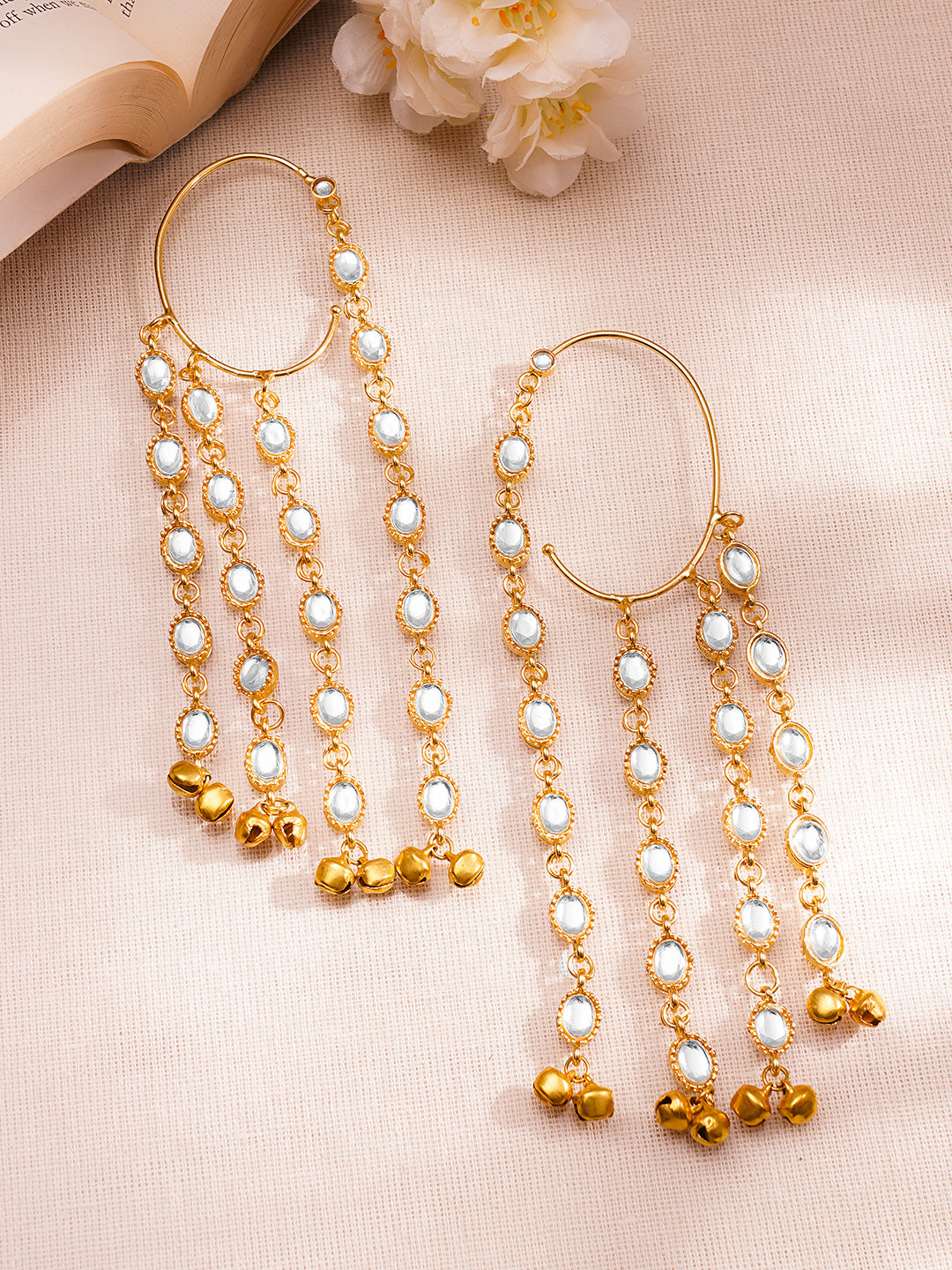 Festive Gold Kundan Layer Dangler Earrings フリーサイズ