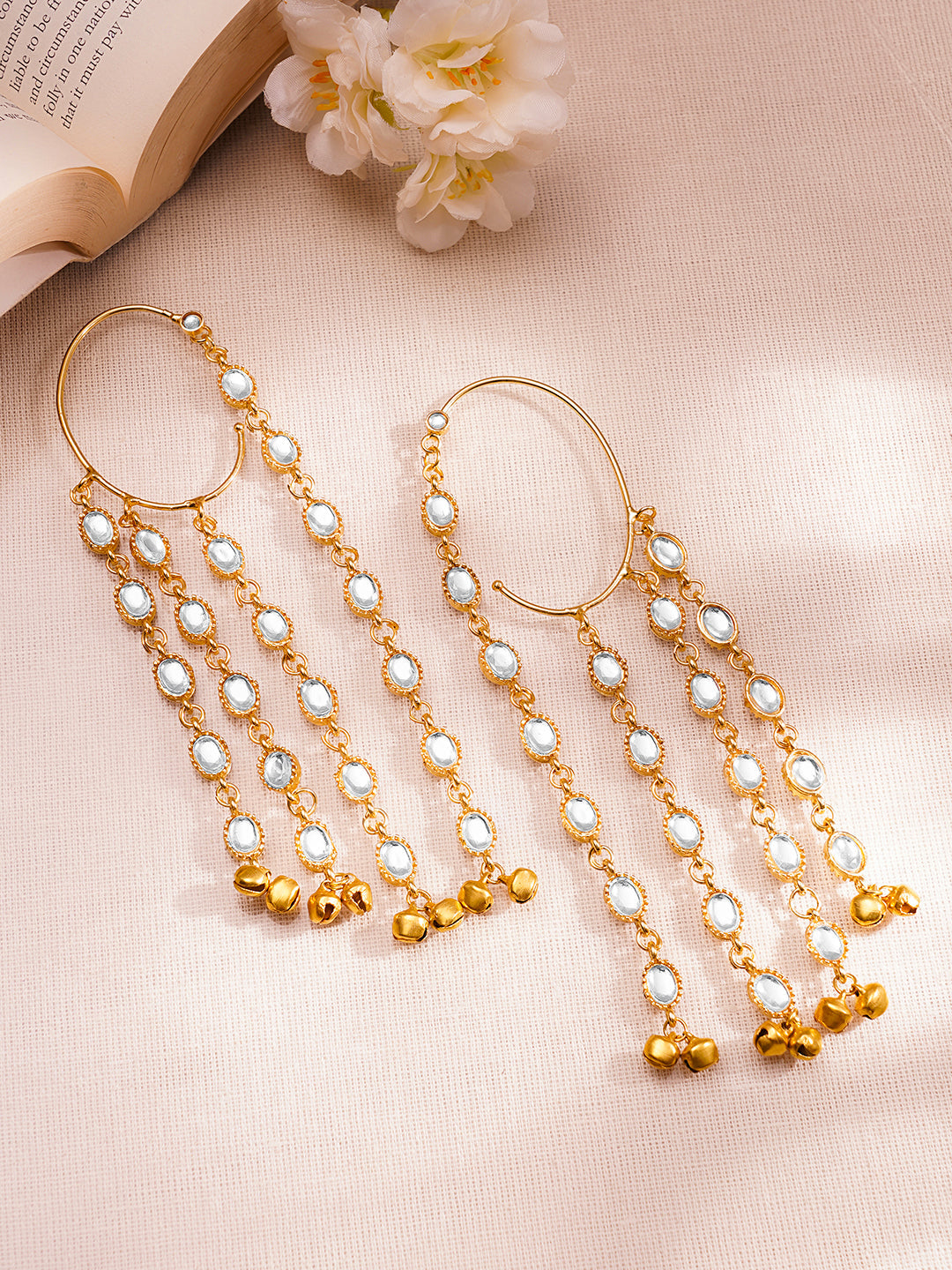 Festive Gold Kundan Layer Dangler Earrings フリーサイズ