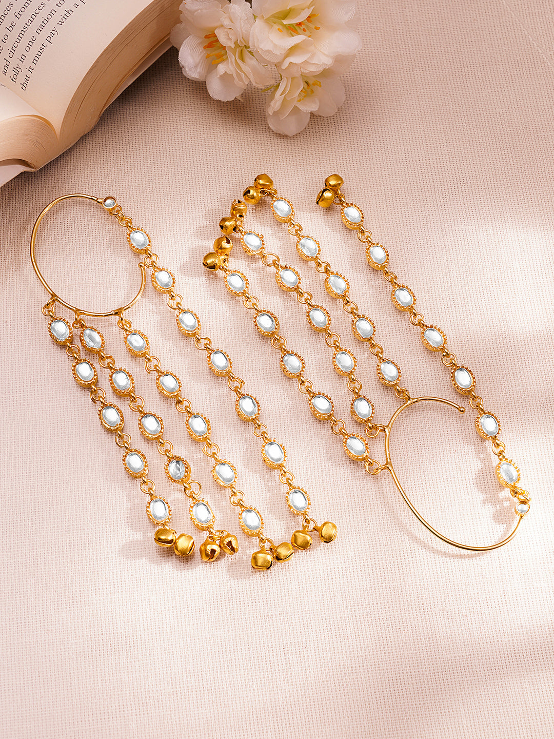 Festive Gold Kundan Layer Dangler Earrings フリーサイズ