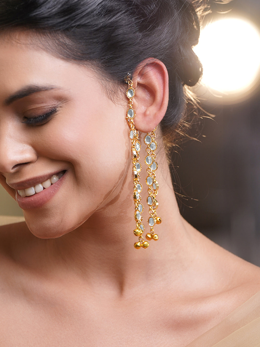 Festive Gold Kundan Layer Dangler Earrings フリーサイズ