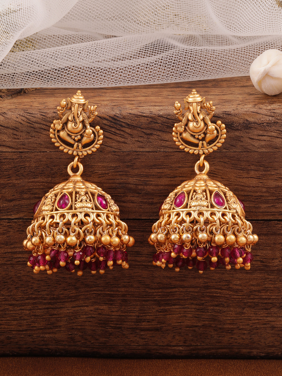 Temple Glow Lord Ganesha Motif Red Jhumka フリーサイズ