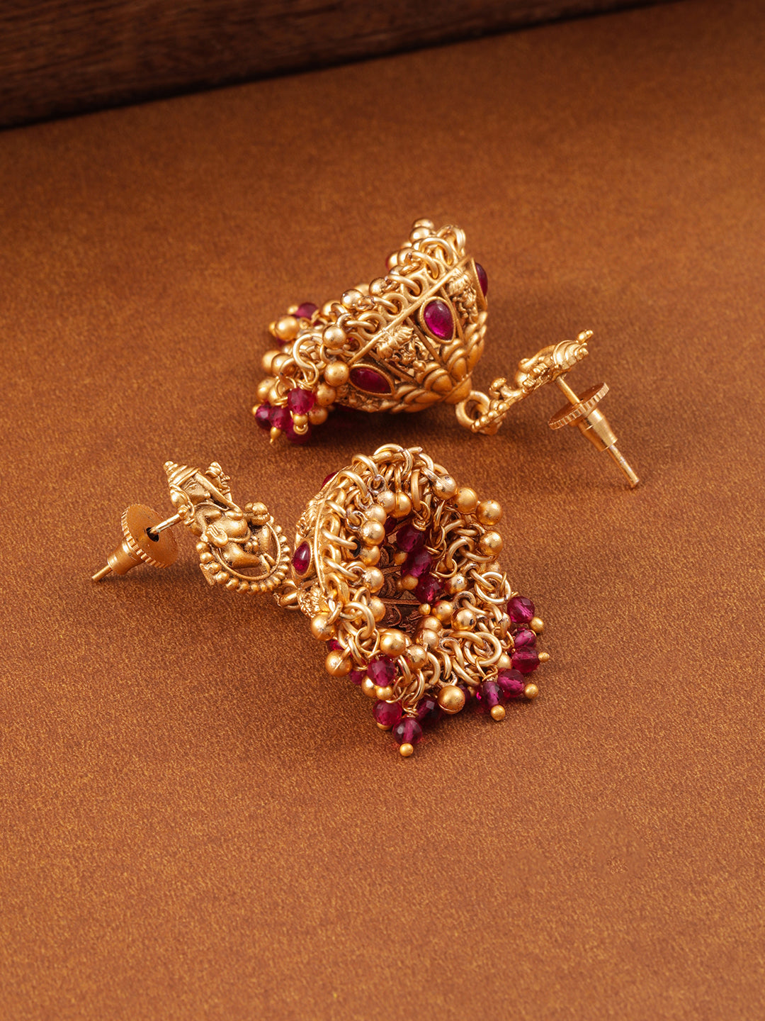 Temple Glow Lord Ganesha Motif Red Jhumka フリーサイズ