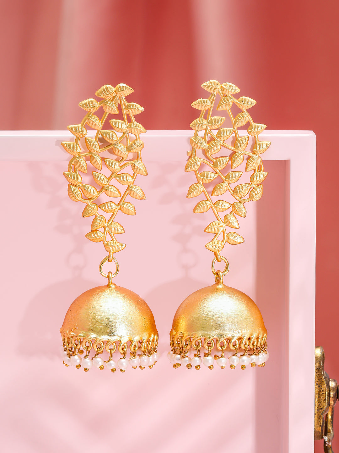 Nature Muse Leafy Dome Jhumka Gold