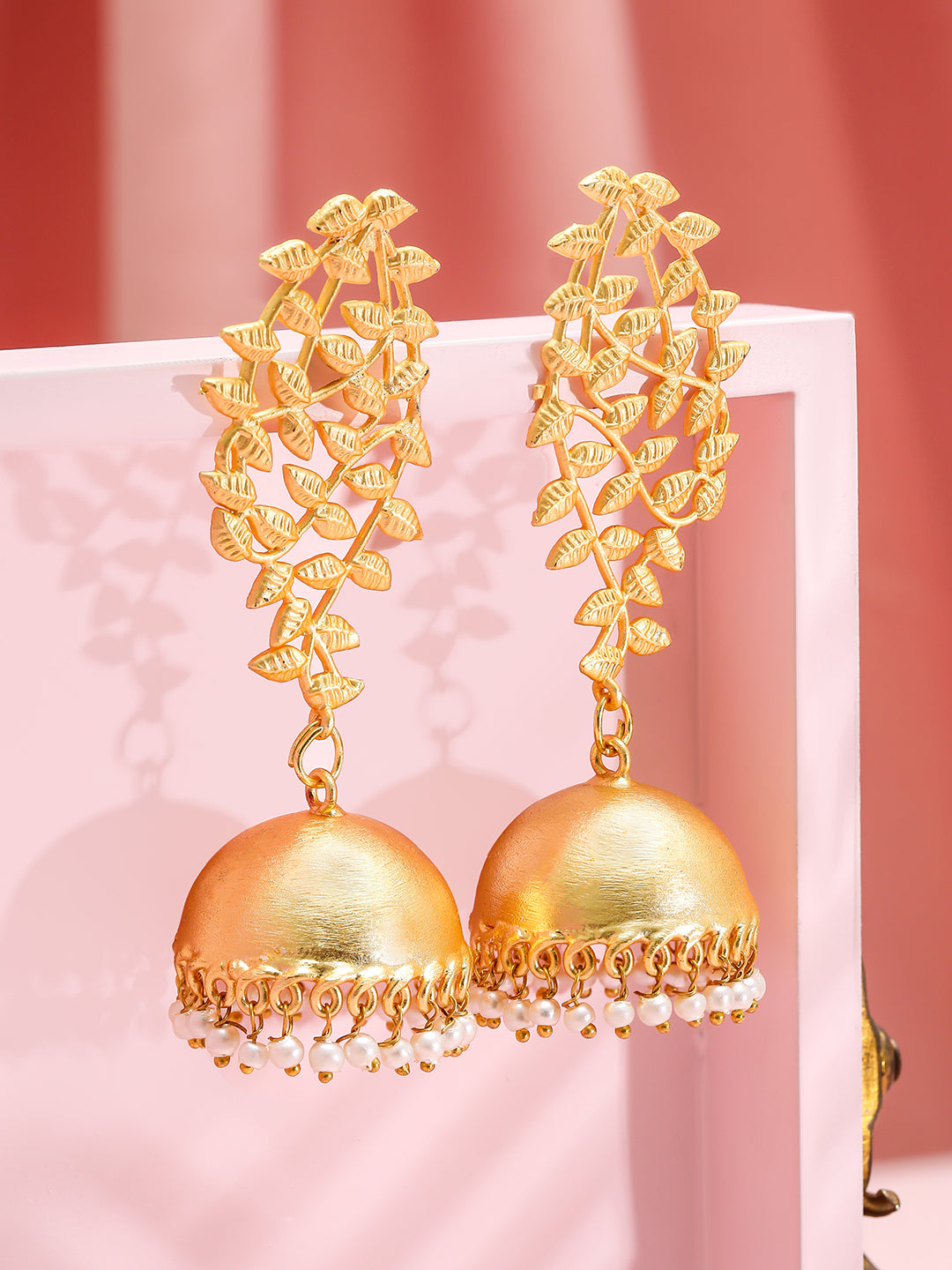 Nature Muse Leafy Dome Jhumka Gold