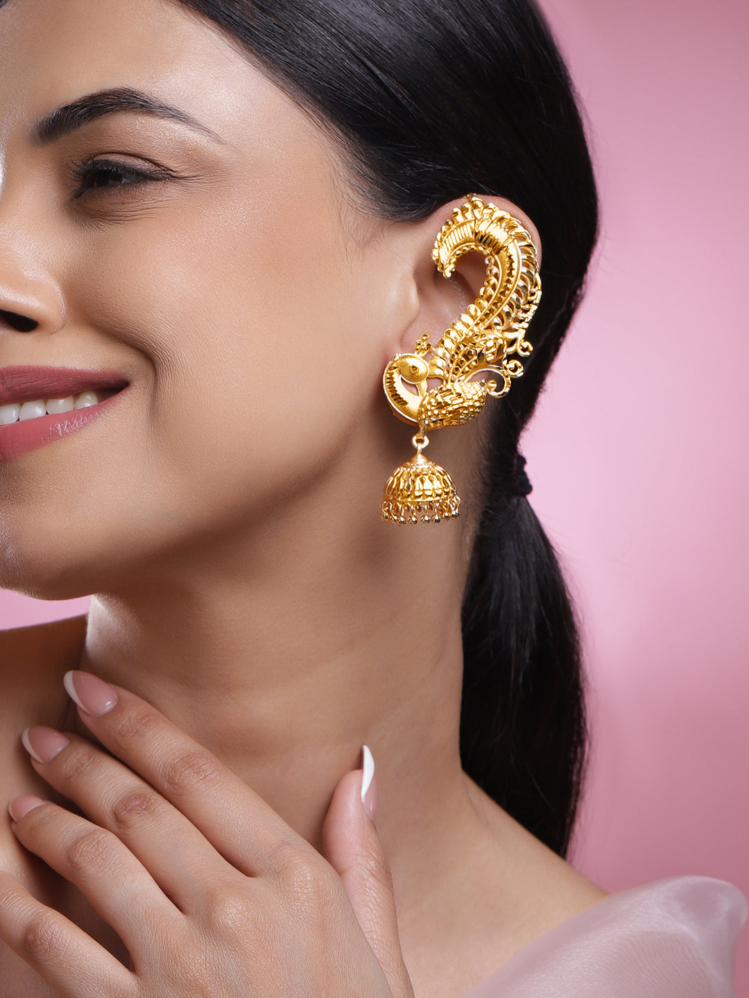 Artisan Crafted Peacock Motif Jhumka フリーサイズ
