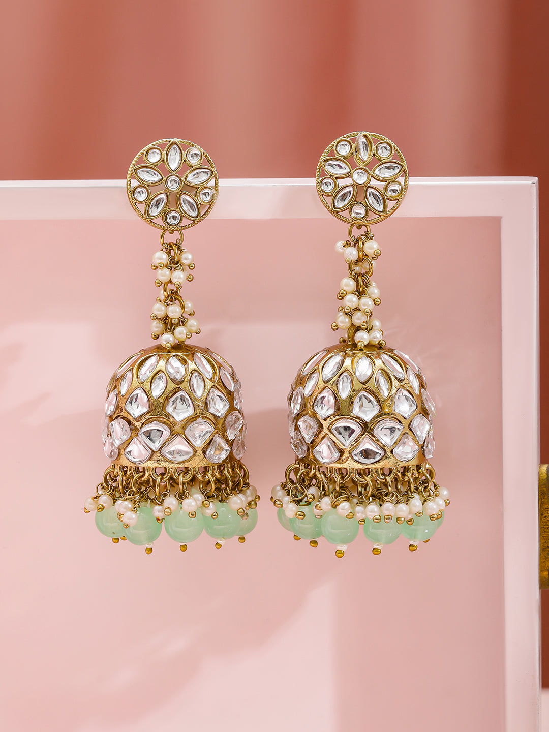 Soft Green Kundan Jhumka フリーサイズ