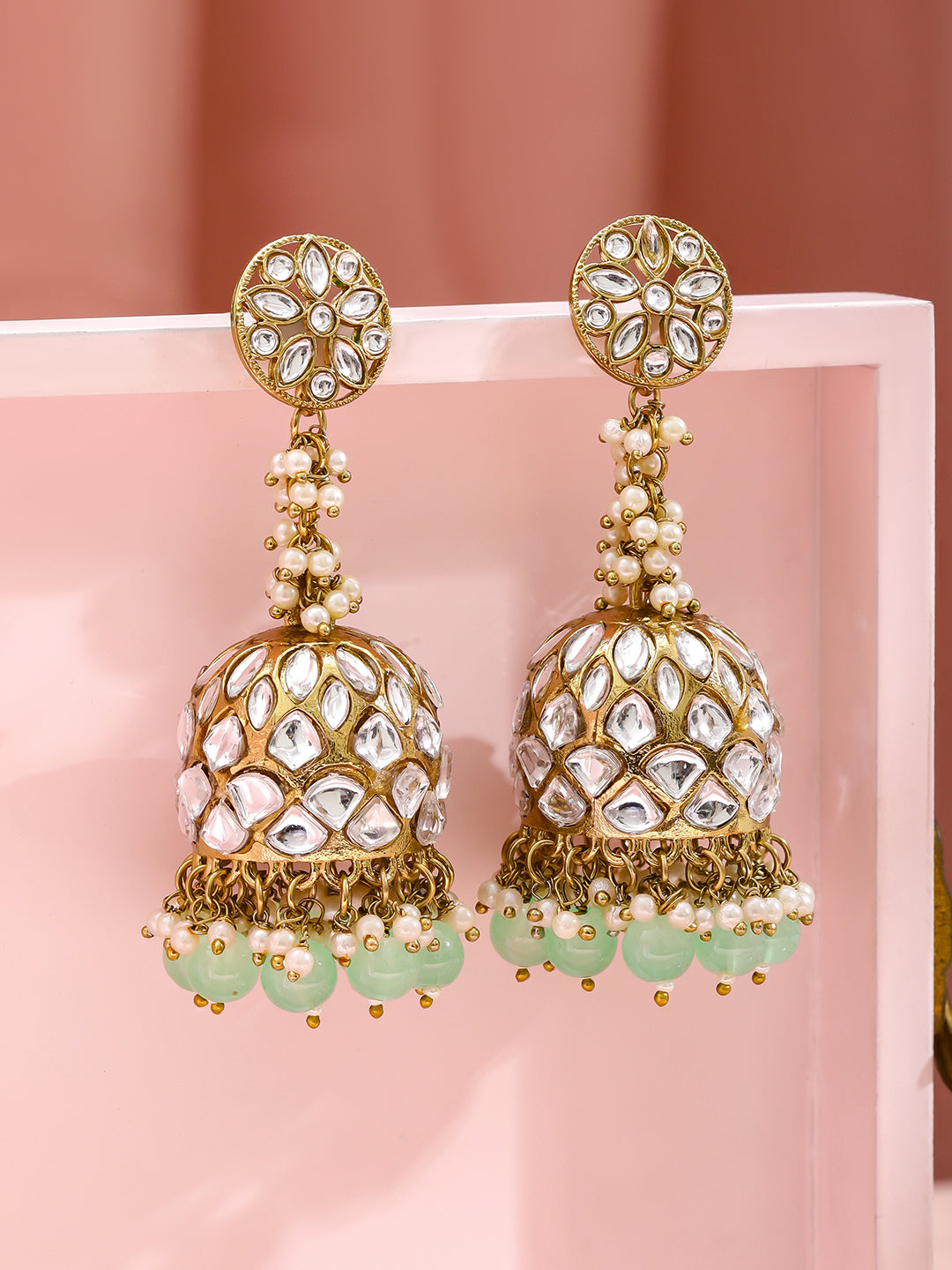 Soft Green Kundan Jhumka フリーサイズ