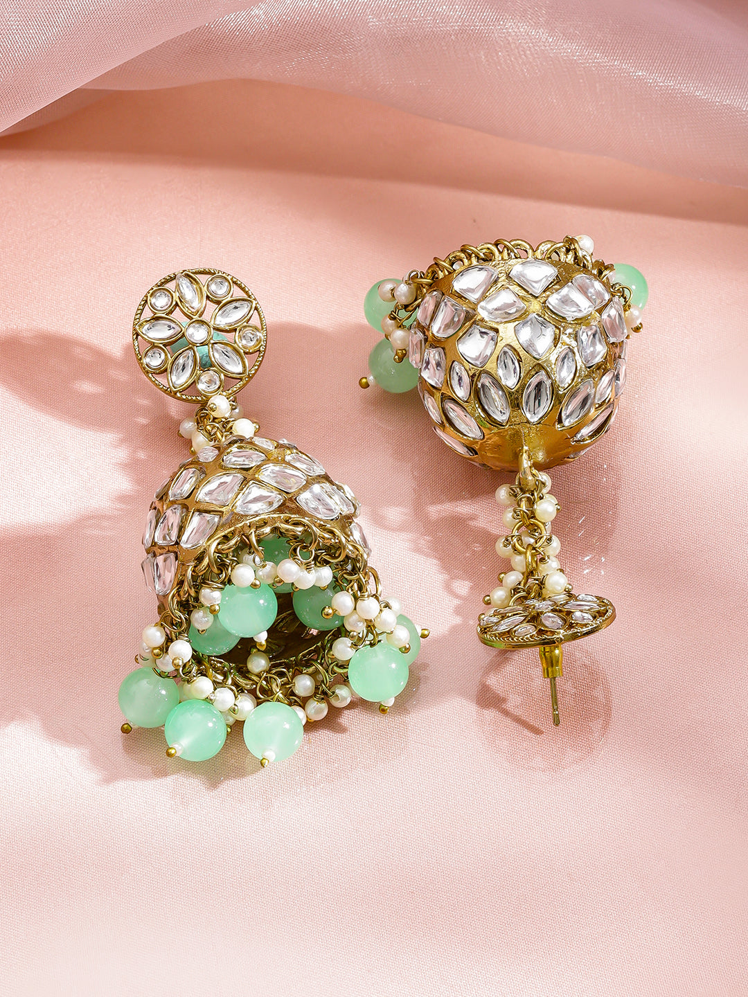 Soft Green Kundan Jhumka フリーサイズ