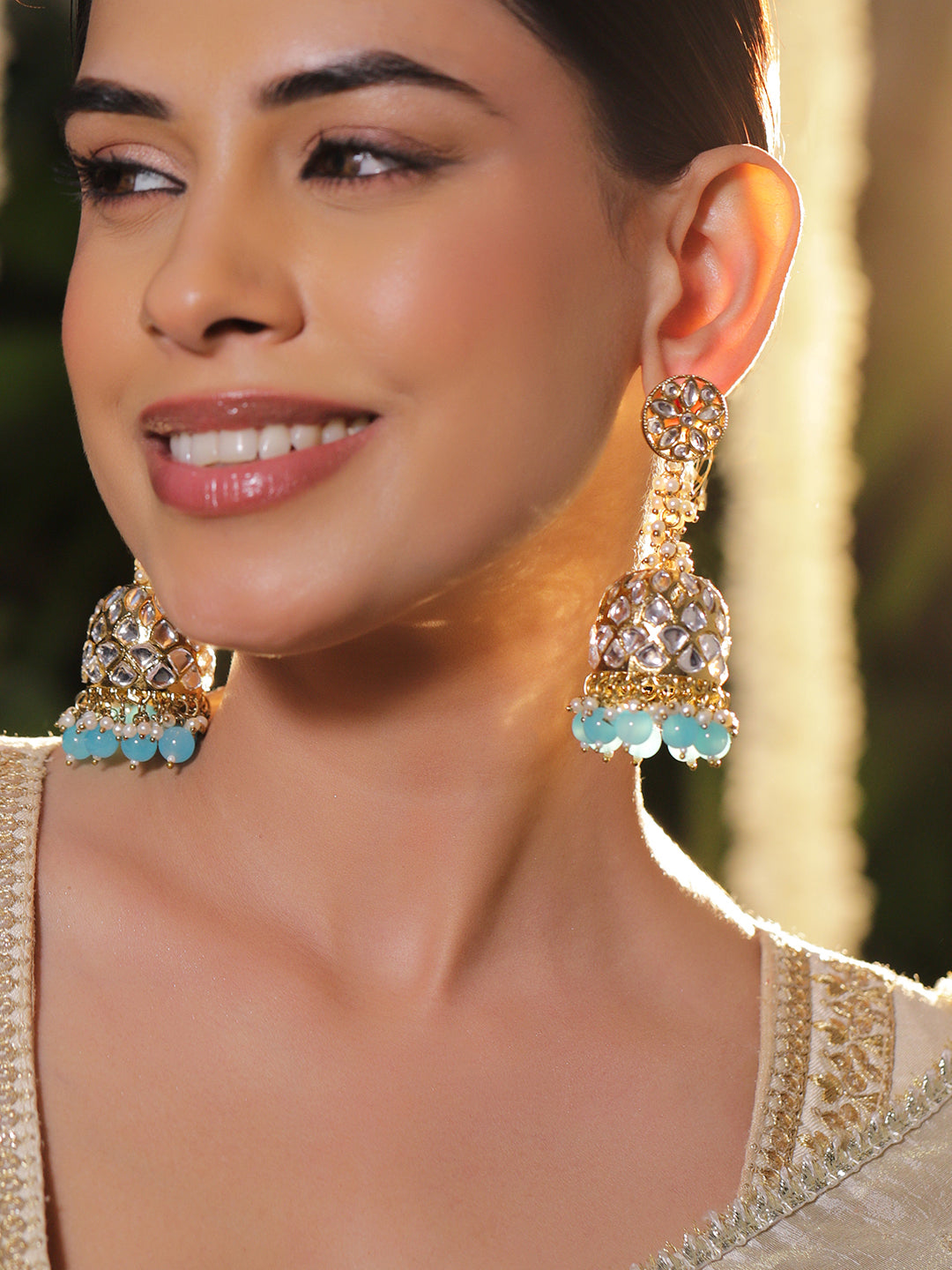 Blue Drops Kundan Jhumka フリーサイズ