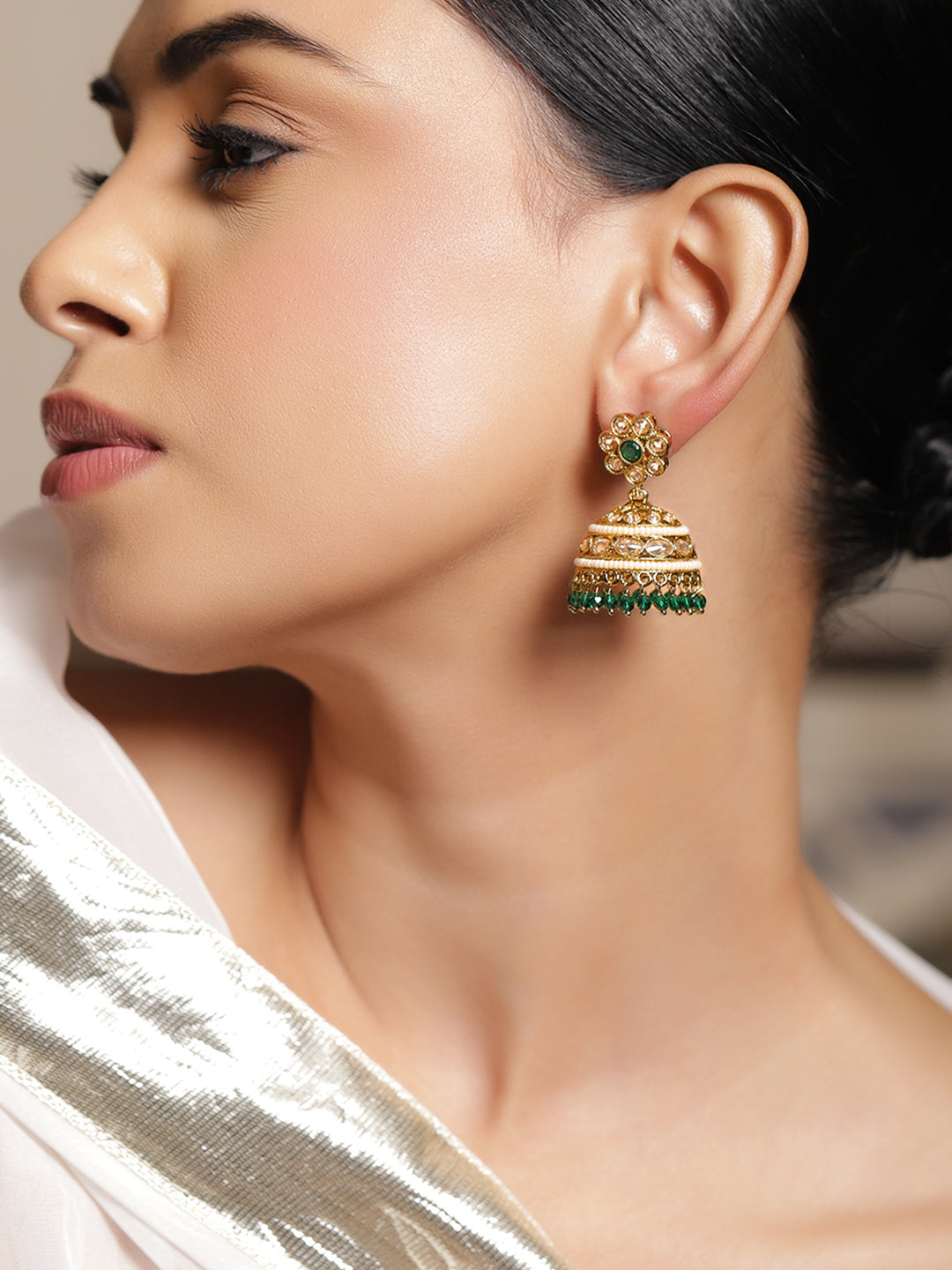 Floral Opulence Green Jhumka フリーサイズ